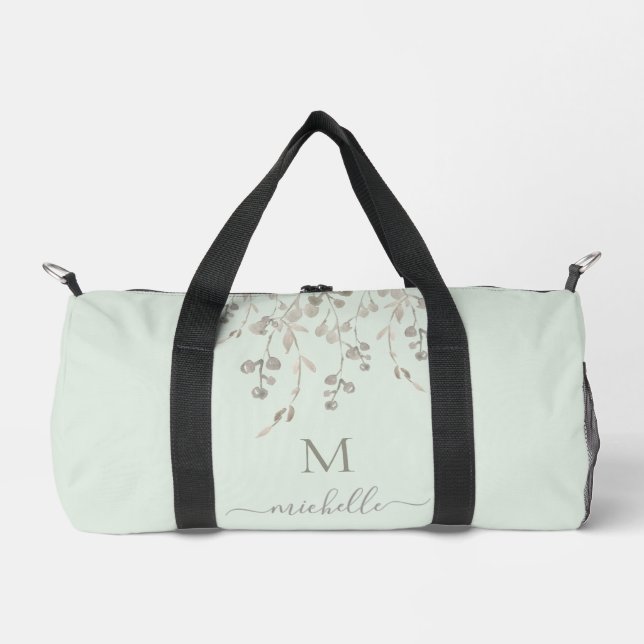 Personalized Botanical Watercolor Monogram Sage Duffle Bag (Vorderseite)
