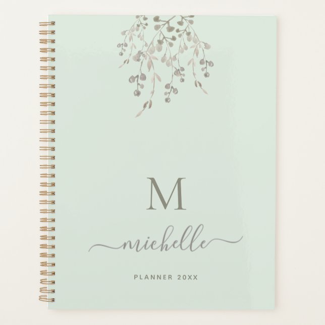 Personalized Botanical Watercolor Monogram Sage Planer (Vorderseite)