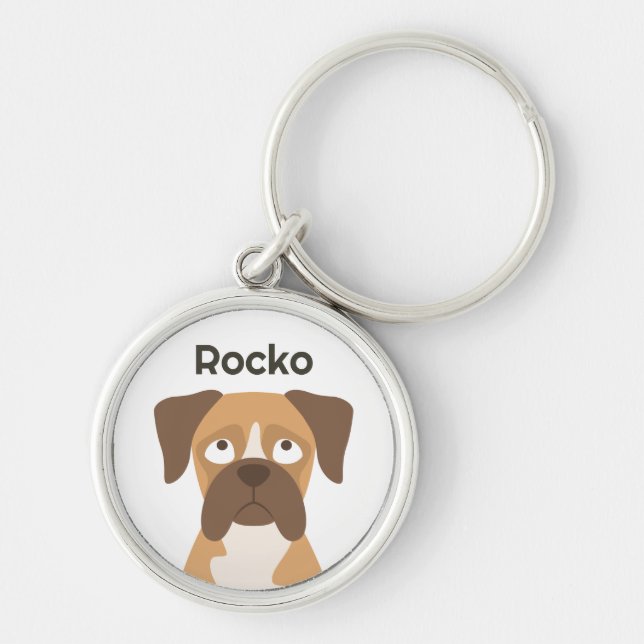 Personalized Boxer Dog Keychain Custom Name Gift Schlüsselanhänger (Vorne)