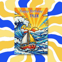 Personalized Boy's Birthday | Sailboat and Shark Karte
