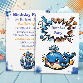 Personalized Boy's Nautical Whale Birthday Party Einladung