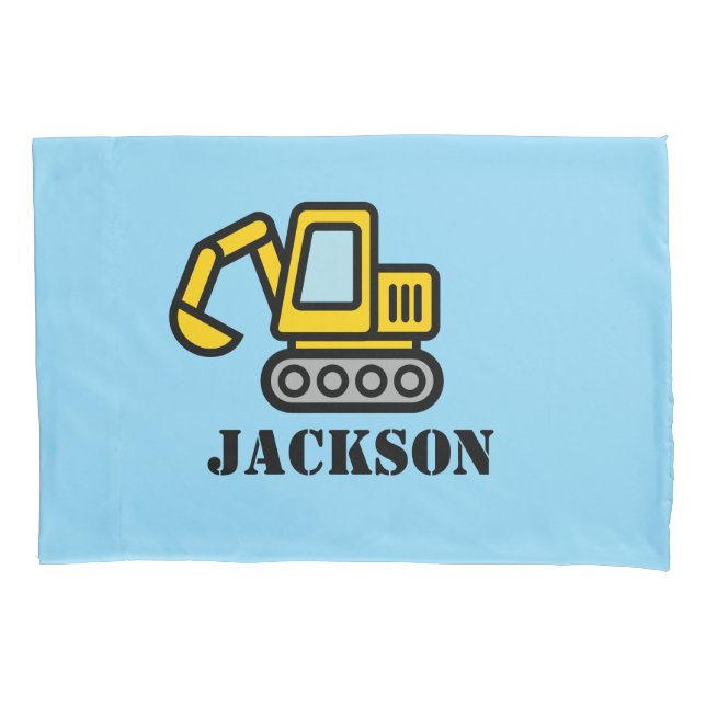 Personalized boy's room excavator pillow case kissenbezug (Vorderseite)