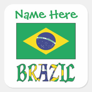 Personalized Brazil Flag Square Label Quadratischer Aufkleber