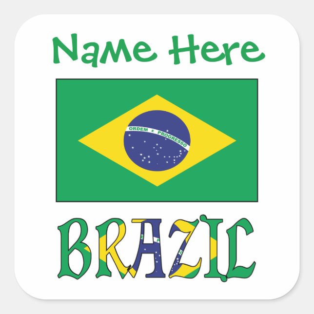 Personalized Brazil Flag Square Label Quadratischer Aufkleber (Vorderseite)