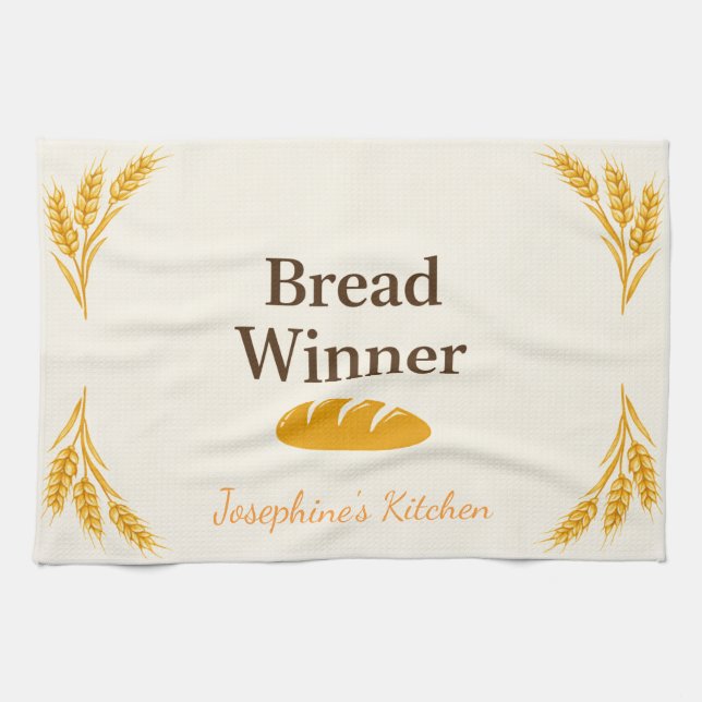 Personalized Bread Winner Trendy Elegant Tea Towel Geschirrtuch (Horizontal)