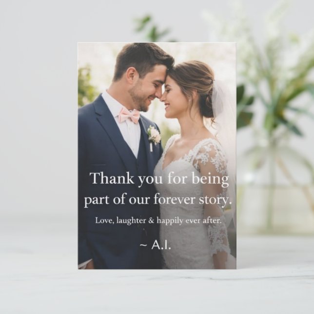 Personalized Bride & Groom Photo Thank You Card | Dankeskarte (Stehend Vorderseite)