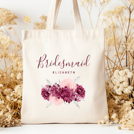 Personalized Bridesmaid Floral Burgundy Blush Tragetasche