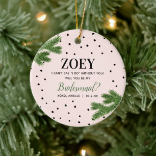 Personalized Bridesmaid Propoal Pink with Dots Keramik Ornament