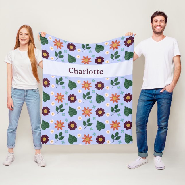 Personalized Bright Blue Colorful Floral Name Fleecedecke (Beispiel)