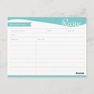 Personalized Bright Blue & White Recipe Card Postkarte