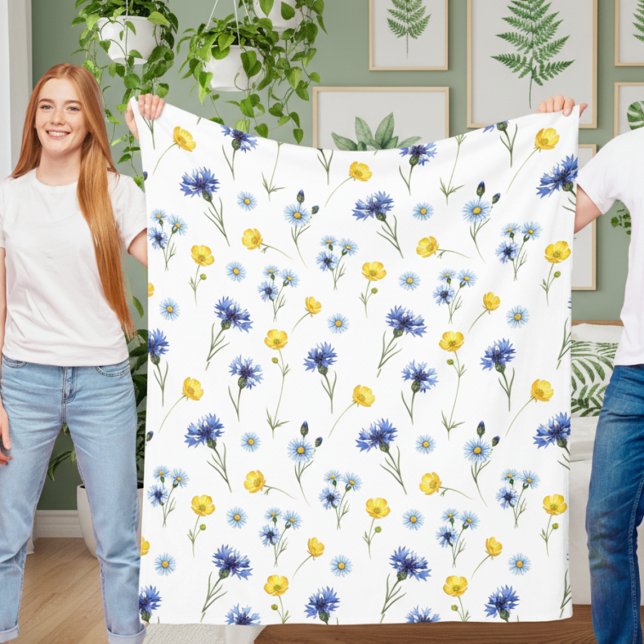 Personalized Bright Wildflower Poppy Cornflower Fleecedecke (Von Creator hochgeladen)