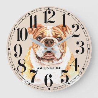 Personalized Bulldog Watercolor Wall Clock Große Wanduhr