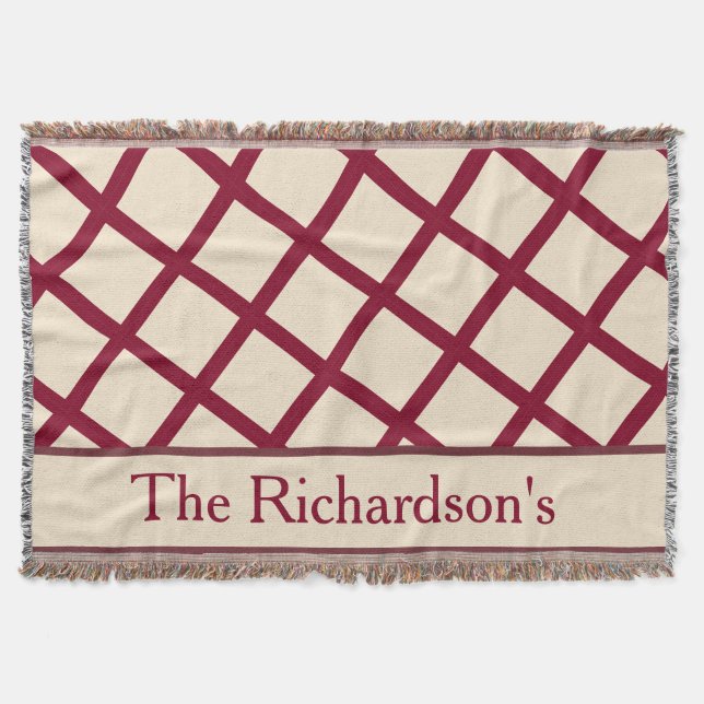 Personalized Burgundy Cream Lattice Elegant Chic Decke (Vorderseite)