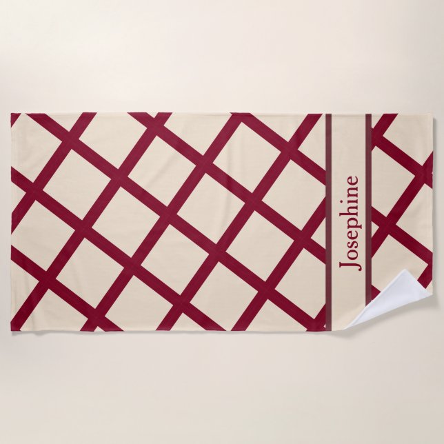 Personalized Burgundy Cream Lattice Elegant Chic Strandtuch (Vorderseite)