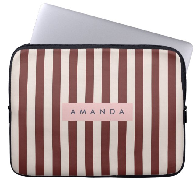 Personalized Burgundy & Ivory Stripe Laptopschutzhülle (Vorderseite)