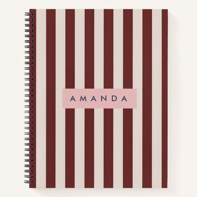 Personalized Burgundy & Ivory Stripe Notizbuch (Vorderseite)