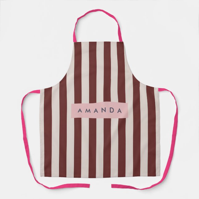 Personalized Burgundy & Ivory Stripe Schürze (Vorderseite)