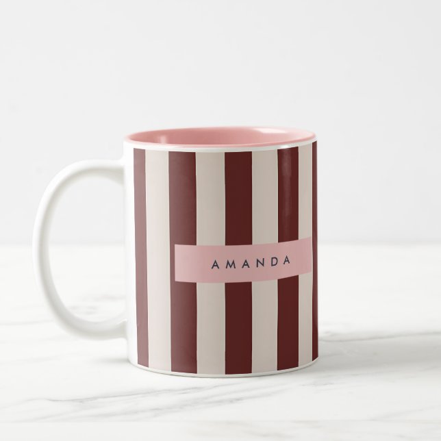 Personalized Burgundy & Ivory Stripe Zweifarbige Tasse (Links)