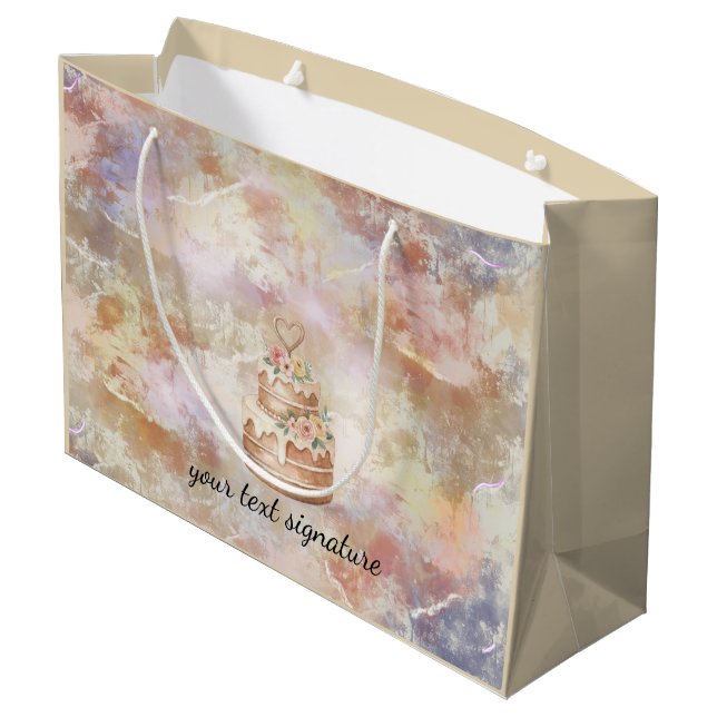 Personalized Cake Shop Gift Bag - Pink & Beige Bak Große Geschenktüte (Rückseite Schrägansicht)