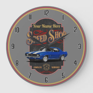 Personalized Camaro Speed Shop Blue Große Wanduhr