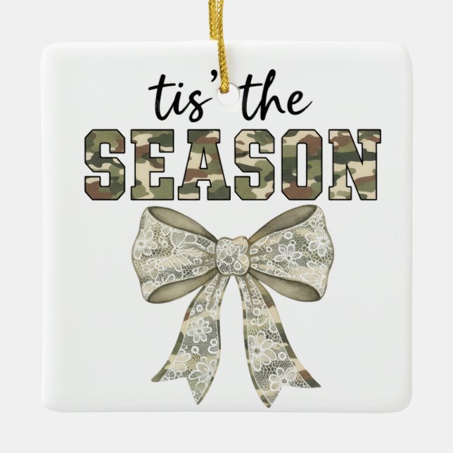 Personalized Camo "Tis the Season" Photo Keramikornament (Vorderseite)