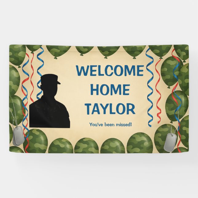 Personalized Camouflage Military Welcome Home  Banner (Horizontal)