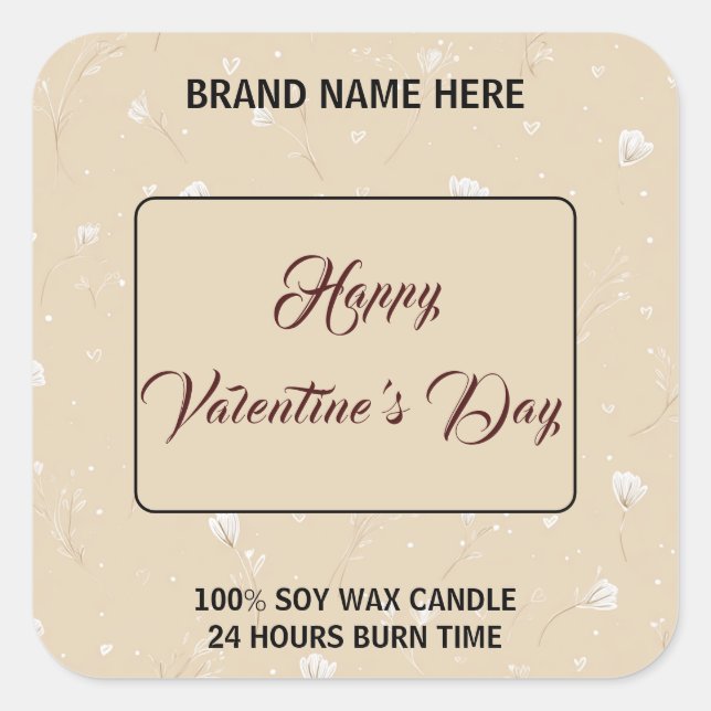 Personalized Candle Label Happy Valentine’s Day Quadratischer Aufkleber (Vorderseite)