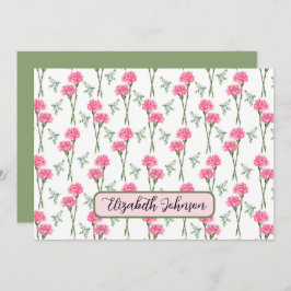 Personalized Carnation Floral Botanical Note Card Mitteilungskarte