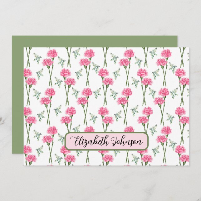 Personalized Carnation Floral Botanical Note Card Mitteilungskarte (Vorne/Hinten)