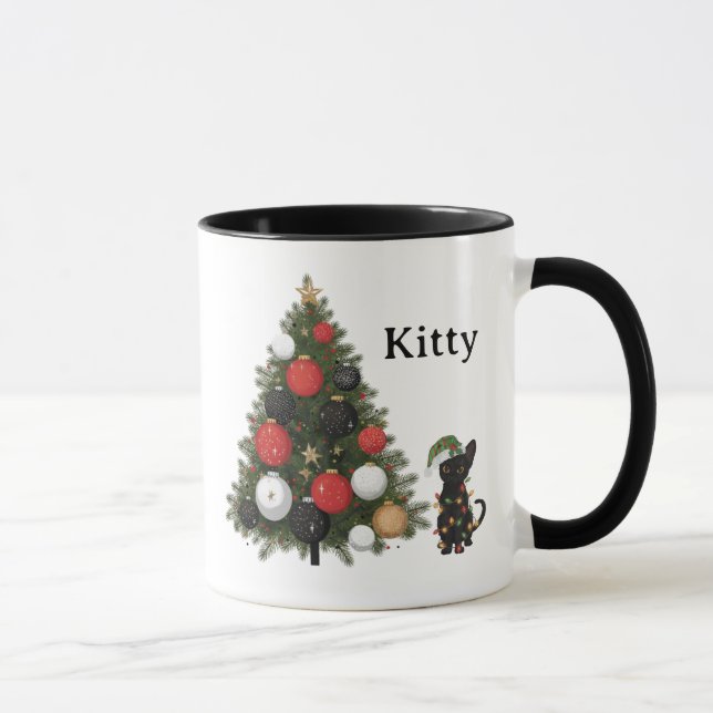 Personalized Cat & Christmas Tree Coffee Mug Tasse (Rechts)