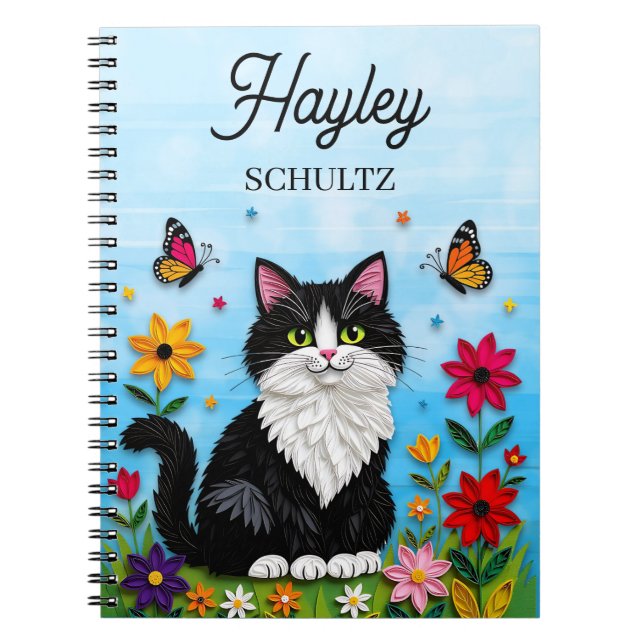 Personalized Cat, Flowers and Butterflies   Notizblock (Vorderseite)