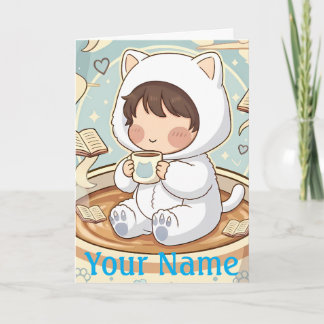 Personalized Cat Greeting Card for Book Lovers Karte
