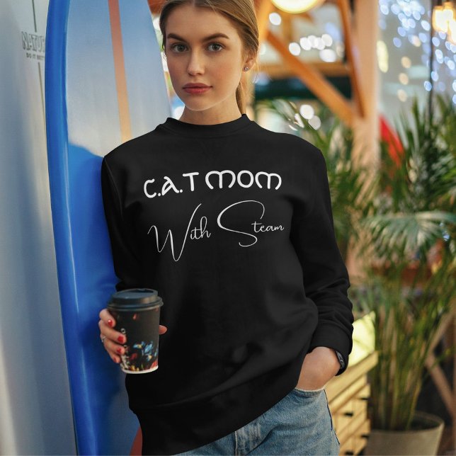 Personalized Cat Mom Pet Lover White Script Black Sweatshirt (Von Creator hochgeladen)