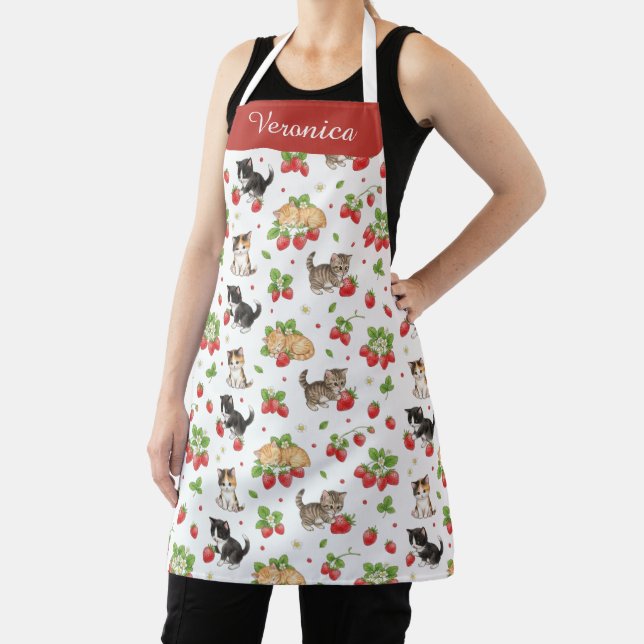 Personalized Cat Mom Strawberry Kitten Kitchen  Schürze (InSitu)