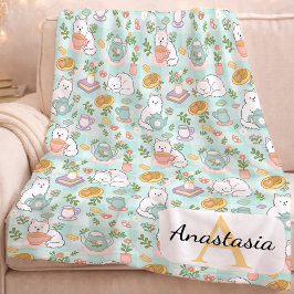 Personalized  Cat Monogram Name Pastel High Tea Fleecedecke