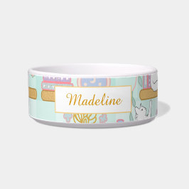 Personalized Cat Name Green Library Bowl Ceramic Napf