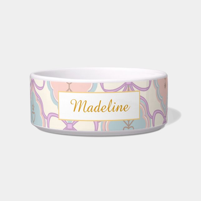 Personalized Cat Name Pastel Pink Bowl Ceramic Napf (Vorderseite)