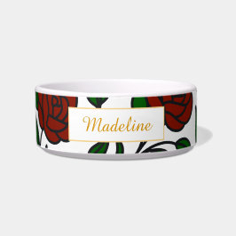 Personalized Cat Name Red Roses Bowl Ceramic Napf