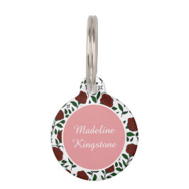 Personalized Cat Name Tag Red Roses Haustiermarke