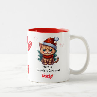 Personalized Cat Themed Christmas Mug Zweifarbige Tasse