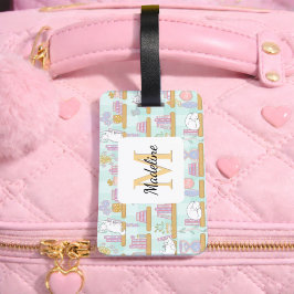 Personalized Cats Library Book Girl Mint Green Gepäckanhänger