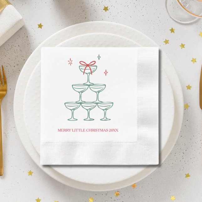Personalized Champagne Retro Christmas Cocktail Serviette (Personalized Champagne Retro Christmas Cocktail Napkins
)