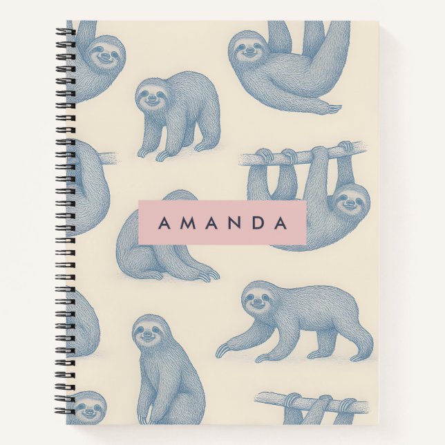 Personalized Charming Elegant Blue Sloth Pattern Notizbuch (Vorderseite)