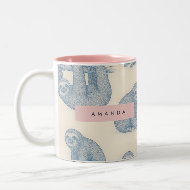 Personalized Charming Elegant Blue Sloth Pattern Zweifarbige Tasse (Links)