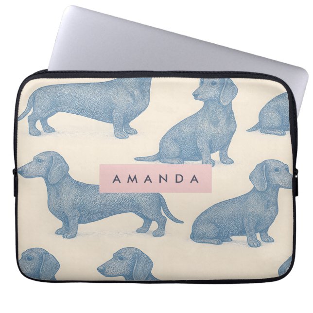 Personalized Charming Elegant Dachshund Pattern Laptopschutzhülle (Vorderseite)