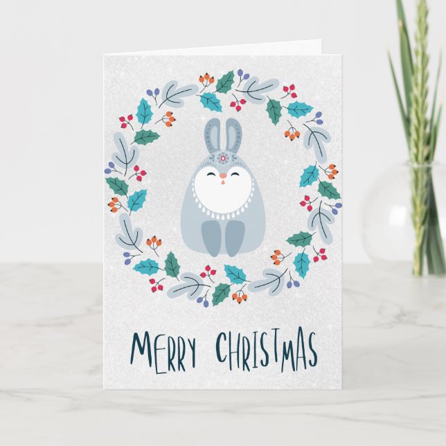 Personalized Charming Rabbit Christmas Card Karte (Vorderseite)