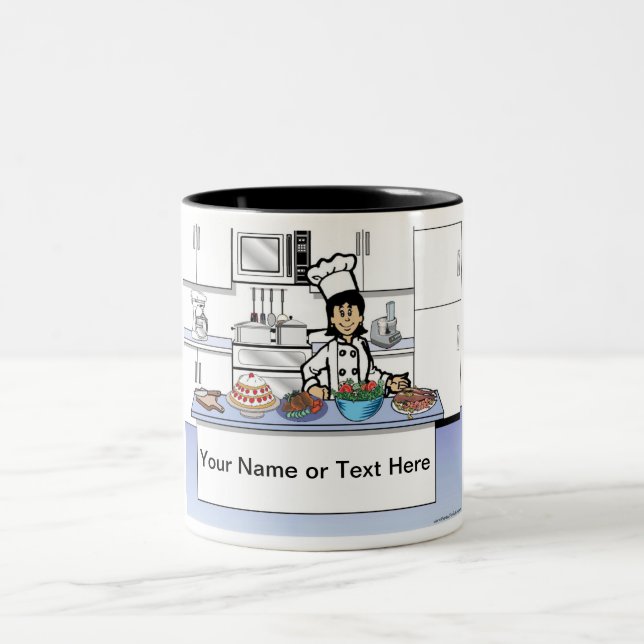 Personalized Chef, with hat - Female Cartoon Zweifarbige Tasse (Mittel)