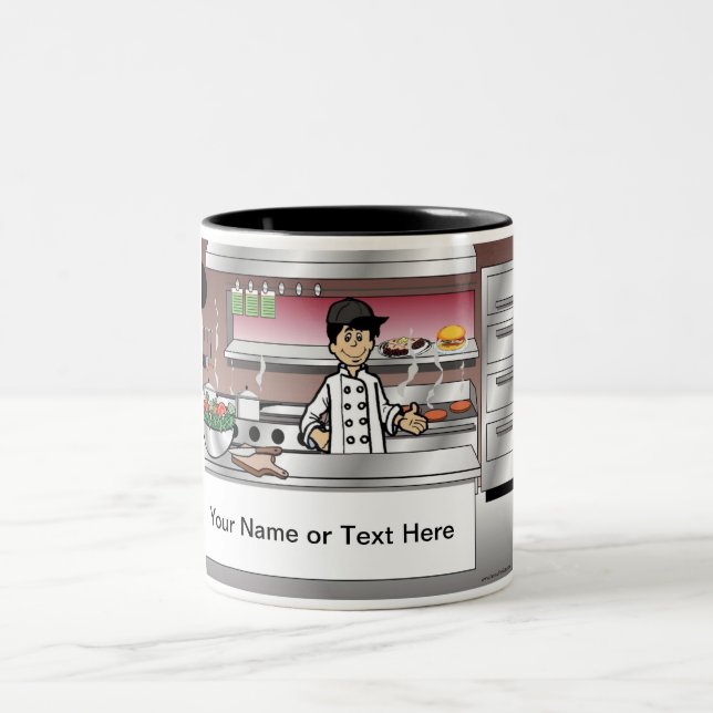 Personalized Chef, with hat - Male Cartoon Zweifarbige Tasse (Mittel)