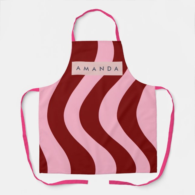 Personalized Cherry Red and Pink Wavy Stripe Schürze (Vorderseite)