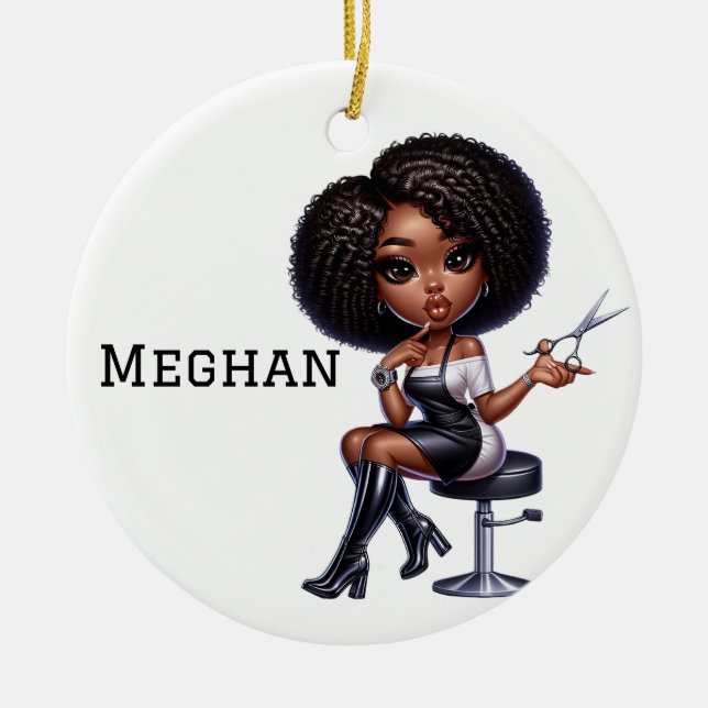 Personalized Chic Hair Stylist Keramik Ornament (Vorne)